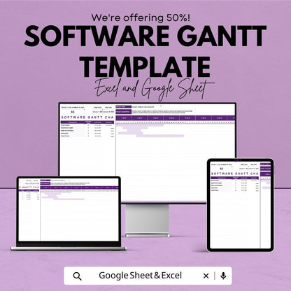 Software Gantt Template  | Software Project Planning Dashboard | Project Timeline Tracker | Development Schedule Planner