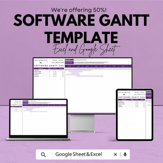 Software Gantt Template  | Software Project Planning Dashboard | Project Timeline Tracker | Development Schedule Planner