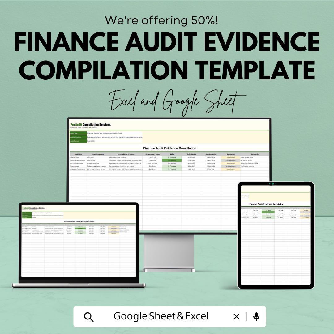 Finance Audit Evidence Compilation Template | Audit Documentation Sheet | Compliance Tracking Template | Financial Audit Workbook