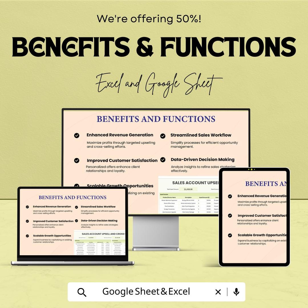 Sales Account Upsell and Cross-Sell Tracker Template | Sales Management Spreadsheet | Excel & Google Sheets CRM Tool | Growth Tracker |