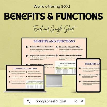 Sales Account Upsell and Cross-Sell Tracker Template | Sales Management Spreadsheet | Excel & Google Sheets CRM Tool | Growth Tracker |
