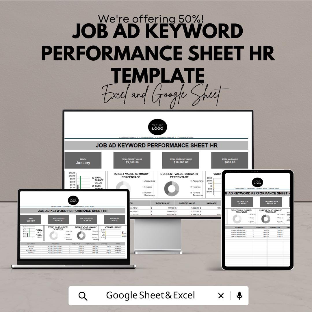 Job Ad Keyword Performance Sheet HR Template | Recruitment Analytics Dashboard | Excel & Google Sheets Hiring Tracker