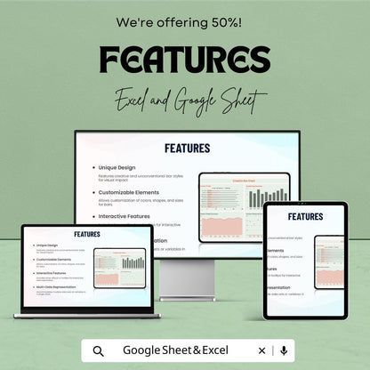 Creative Bar Chart Template Excel Google Sheets, Data Visualization Dashboard, Analytics Chart Template, Business Report Graph Spreadsheet