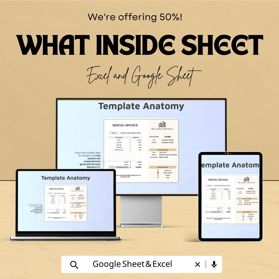 Short Term Rental Invoice Template | Vacation Rental Invoice Spreadsheet | Airbnb Invoice Tracker | Excel & Google Sheets