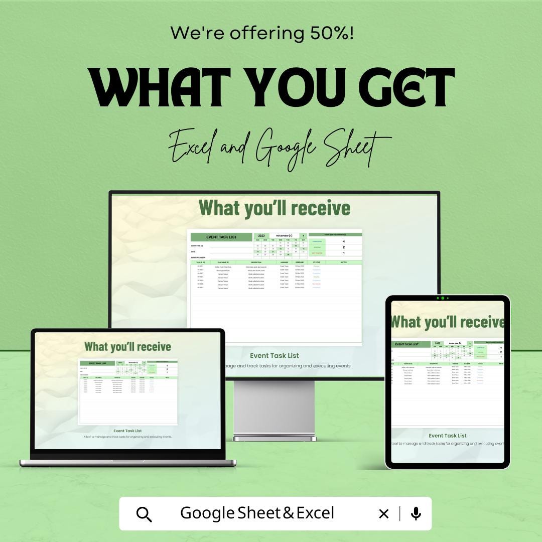 Event Task List Sheet - Organized Excel & Google Sheet Template for Event Planning and Task Management