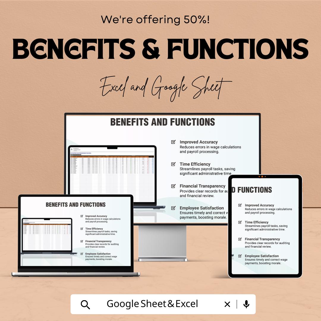 Accounting Wage Disbursement Tracking Template | Payroll Tracking Spreadsheet | Employee Payroll Log | Wage Management Tool