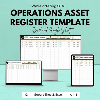 Operations Asset Register Template | Asset Management Spreadsheet | Excel & Google Sheets | Business Asset Tracker