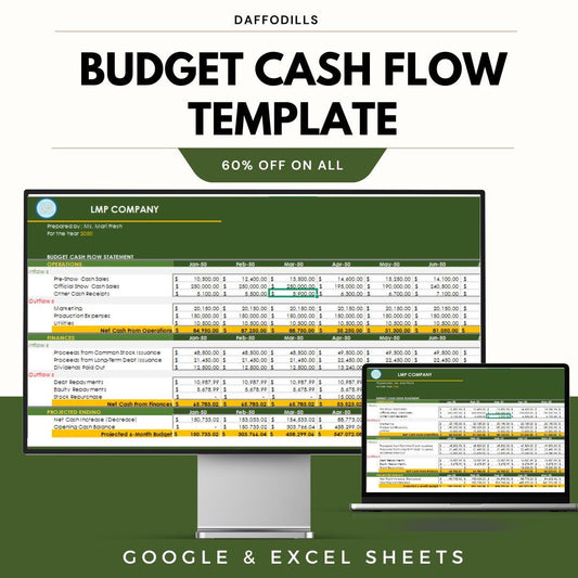 Budget Cash Flow Template, Cash Flow Spreadsheet, Business Cash Flow Planner, Google Sheets Excel
