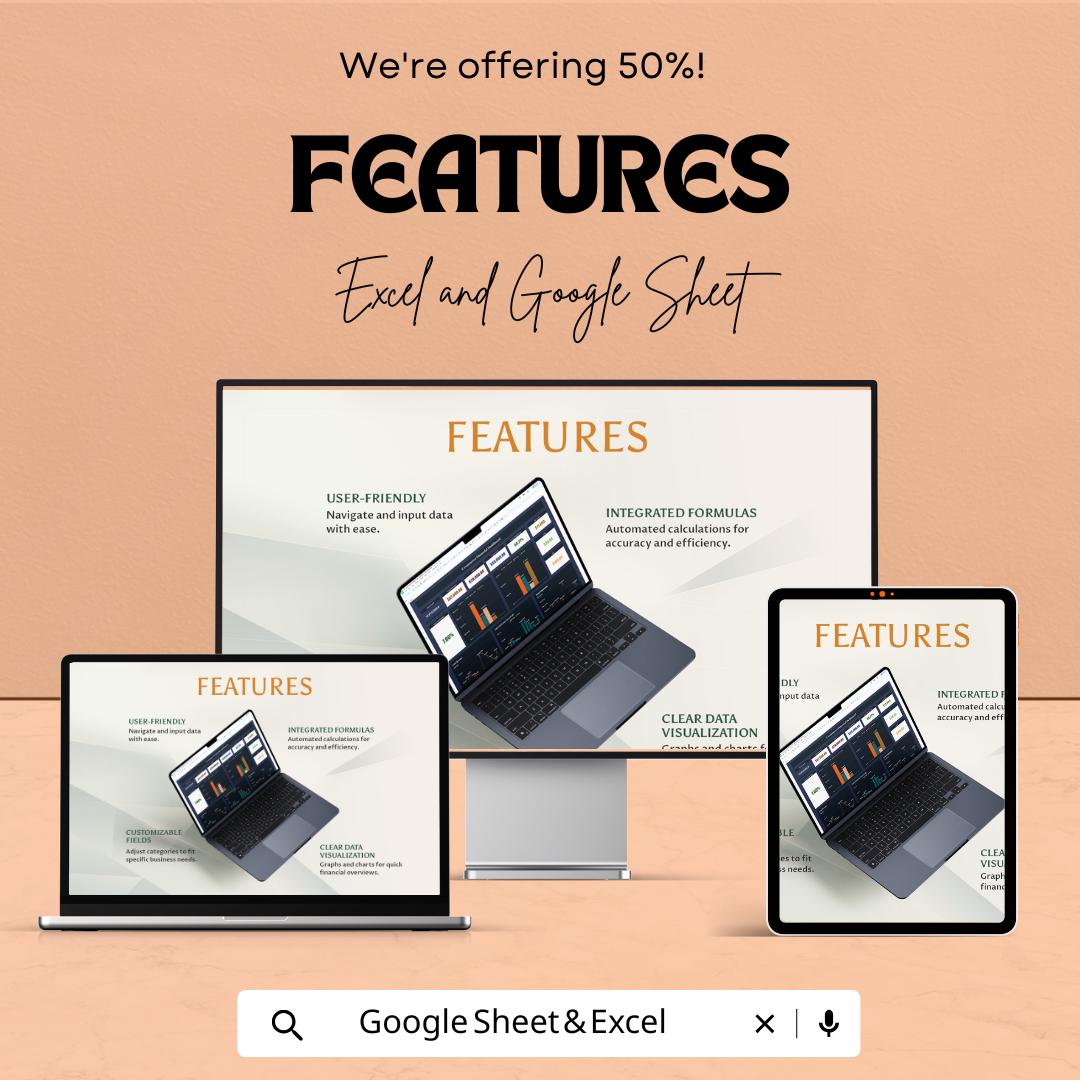 E-commerce Financial Dashboard - Excel and Google Sheet Template for Sales, Expenses, Profit Tracking & Budgeting - Instant Download