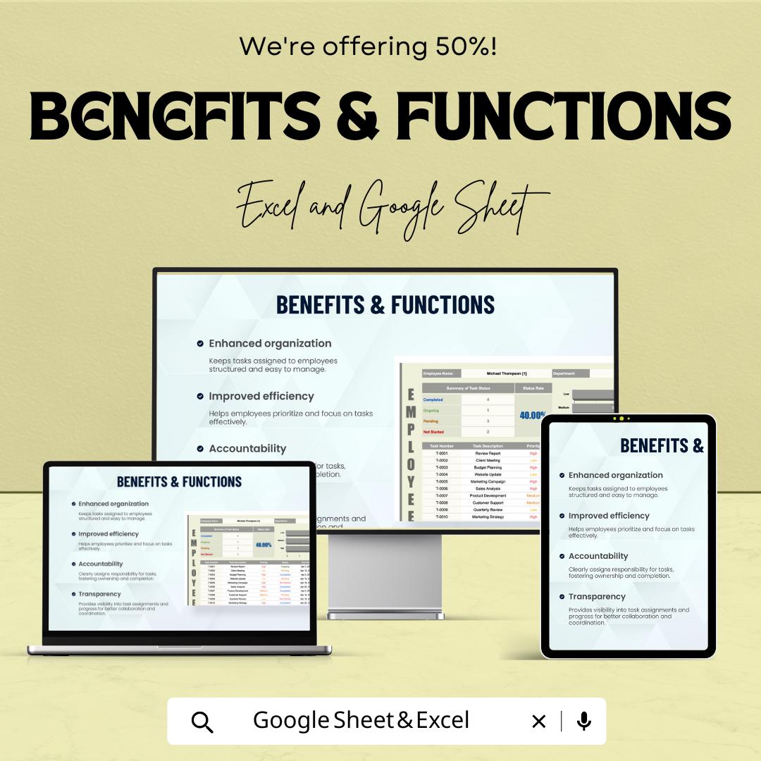 Employee Task List Template | Employee Tracker Spreadsheet | Staff Task Manager | Employee Productivity Tracker | Work Planner