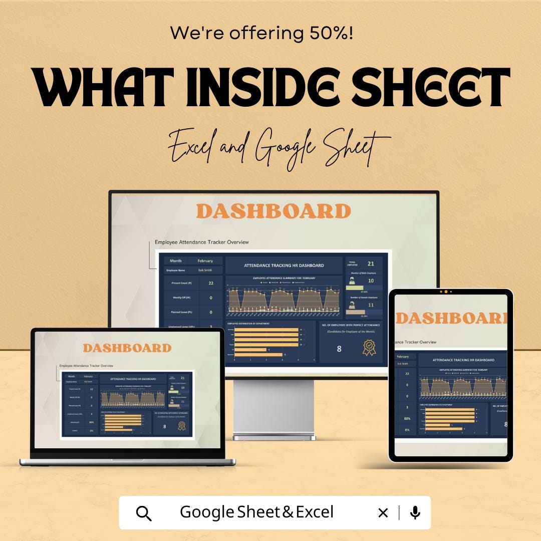 Attendance Tracking HR Dashboard | Excel and Google Sheets | Employee Attendance Management | Monthly & Annual Reports