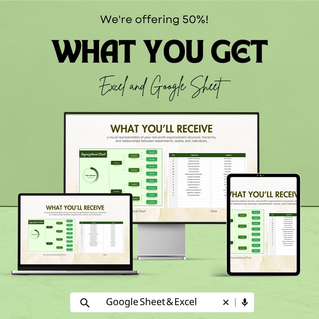 Non-Profit Organizational Chart Template | NGO Org Chart Excel | Nonprofit Structure Chart | Board & Staff Hierarchy | Google Sheets