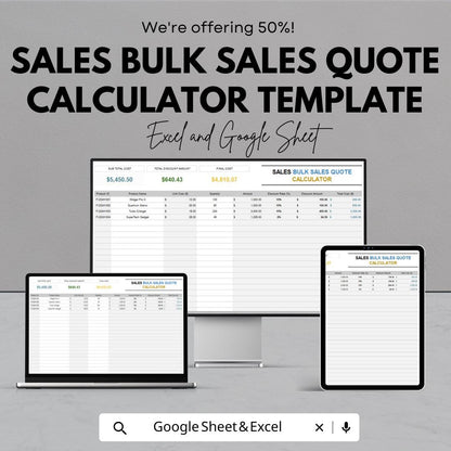 Sales Bulk Sales Quote Calculator Template | Price Quotation | Bulk Order Estimator | Product Pricing Tool for Business