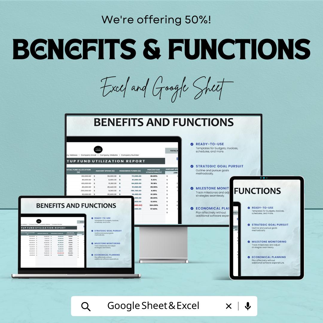 Startup Fund Utilization Report Template | Excel & Google Sheets | Startup Budget Tracker | Business Expense Report | Investor Fund Tracking