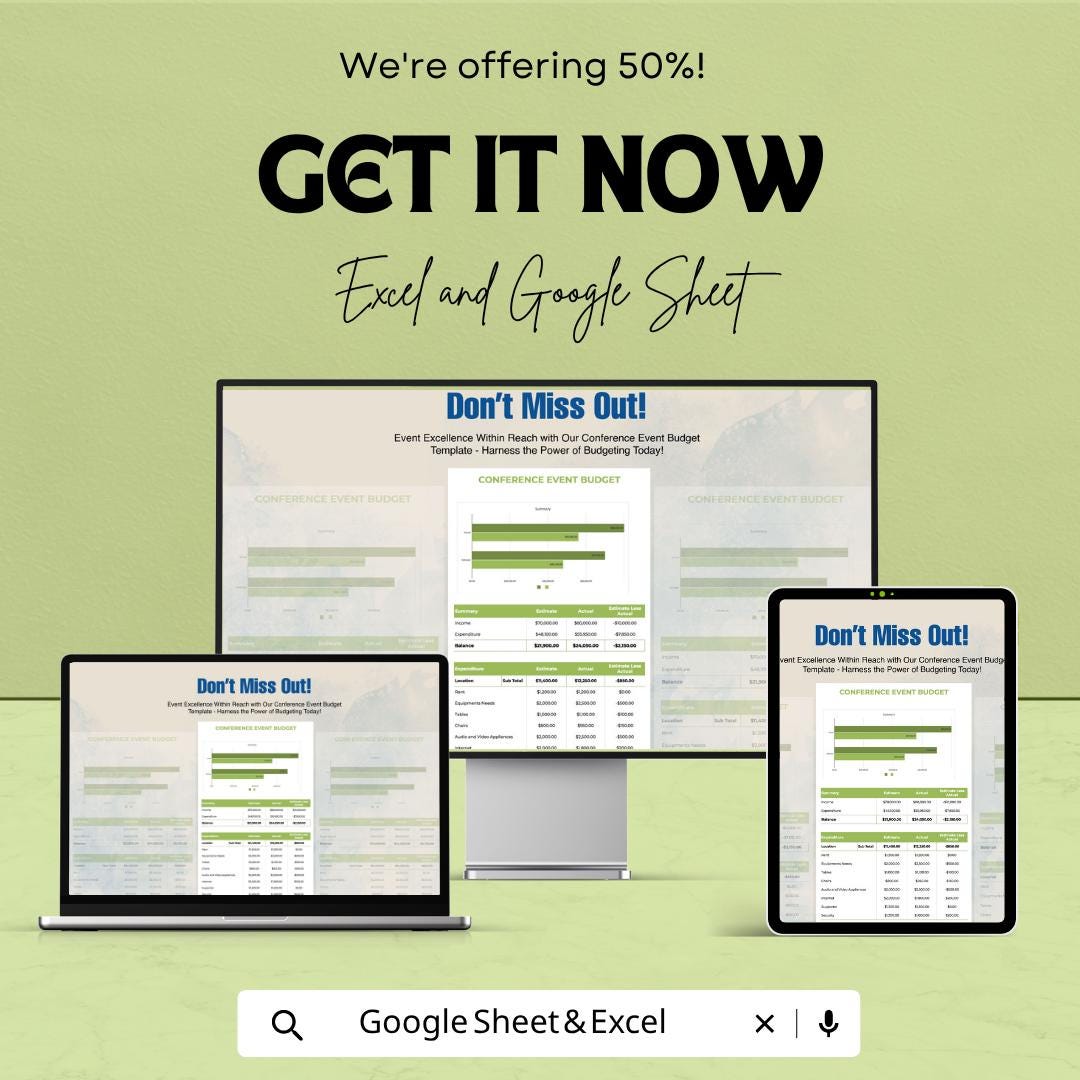 Conference Event Budget Template | Event Budget Planner | Event Expense Tracker | Conference Planning Spreadsheet | Budget Tracker