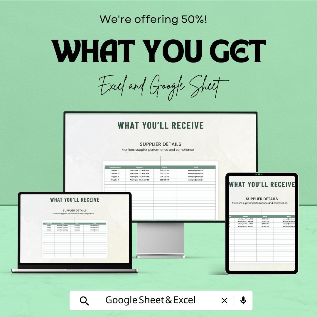Supplier Quality Performance Tracker | Operations Supplier Evaluation Template | Vendor Quality Scorecard | Excel & Google Sheets