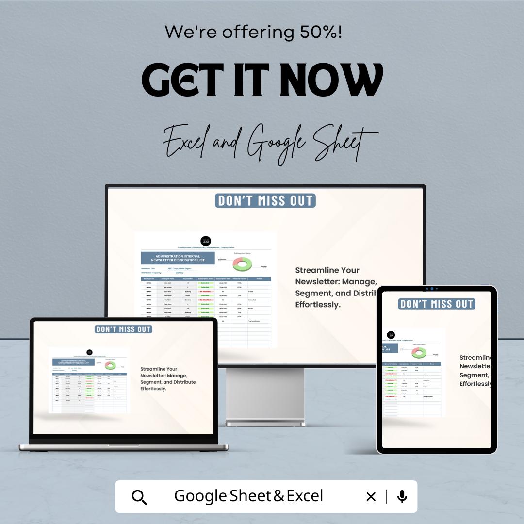 Administration Internal Newsletter Distribution List Template | Employee Contact Tracker | HR Communication Log | Excel & Google Sheets