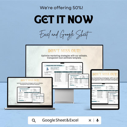Marketing Cost Estimate Sheet Excel and Google Sheets | Budget Planner for Campaigns & Client Proposals