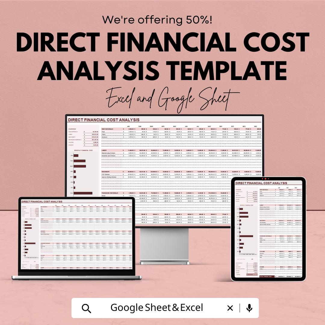 Direct Financial Cost Analysis Template | Excel and Google Sheets Cost Tracker | Business Expense Spreadsheet | Budget & Profit Analysis