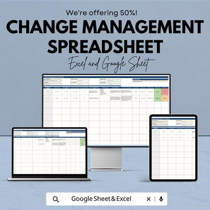 Change Management Spreadsheet Template | Project Change Log Tracker | Excel and Google Sheets Template | Change Request Log