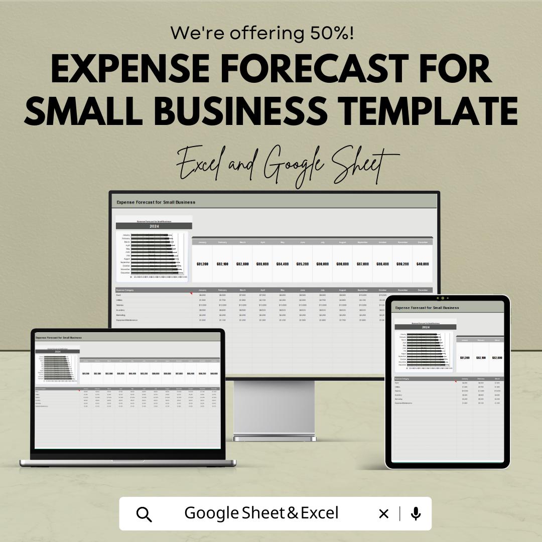 Expense Forecast for Small Business Template | Excel and Google Sheets Expense Planner | Monthly & Yearly Budget Forecast Spreadsheet