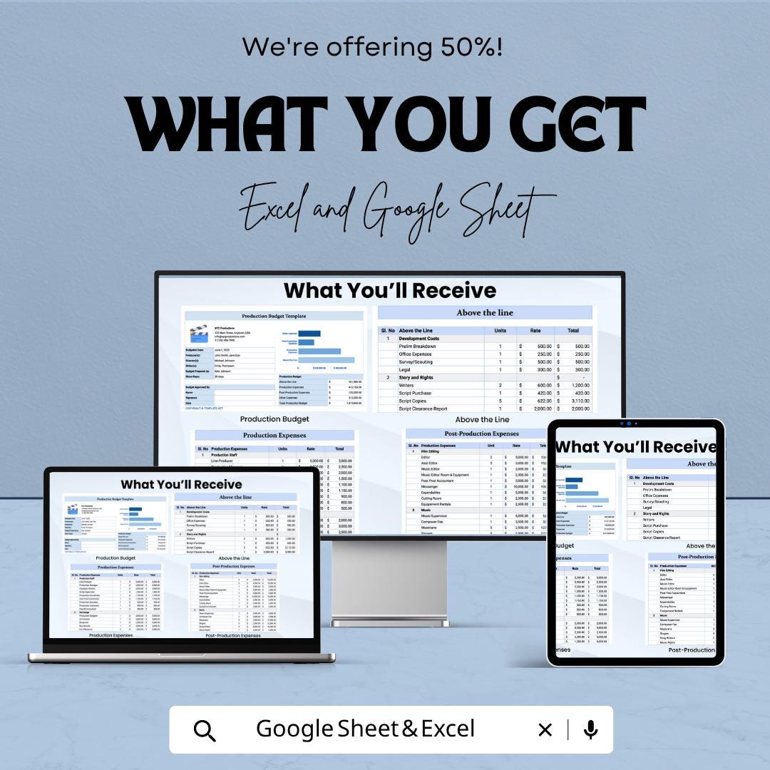 Production Budget Template | Film Budget Spreadsheet | Video Production Budget Planner | Movie Budget Template