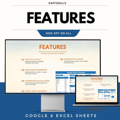 Break Even Analysis Spreadsheet Template, Break Even Calculator, Cost Profit Analysis Sheet, Google Sheets Excel
