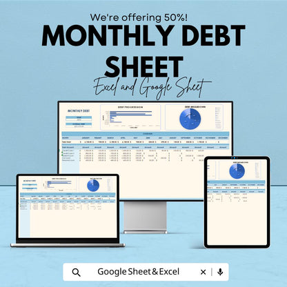 Monthly Debt Sheet | Debt Tracker Excel & Google Sheets Template | Financial Management Tool