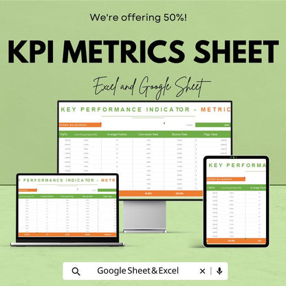 KPI Metrics Sheet | Excel & Google Sheets Template | Track and Analyze Performance | Customizable KPI Tracker Spreadsheet