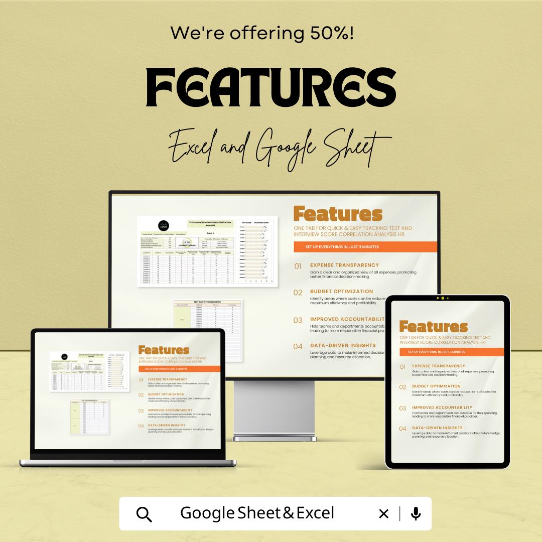 Test and Interview Score Correlation Analysis HR Template | Hiring Analytics Spreadsheet | Excel & Google Sheets Recruitment Tool