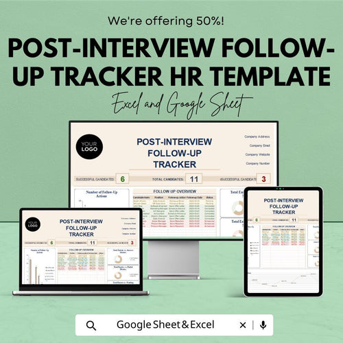 Post Interview Follow Up Tracker HR Template | Candidate Tracking Spreadsheet | Recruitment Dashboard | Hiring Follow Up Log