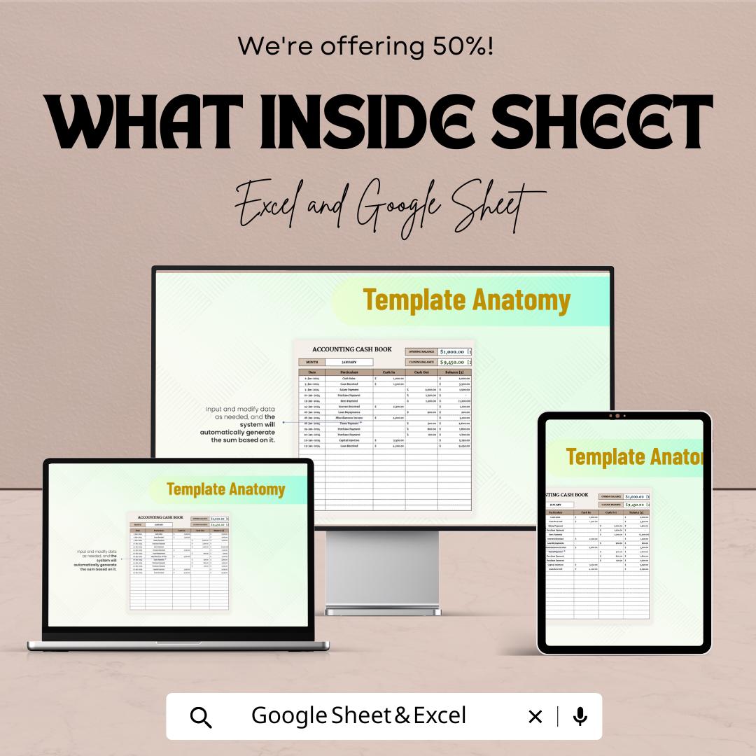 Accounting Cash Book Template | Simple Cashbook Tracker | Income & Expense Spreadsheet | Small Business Finance Template