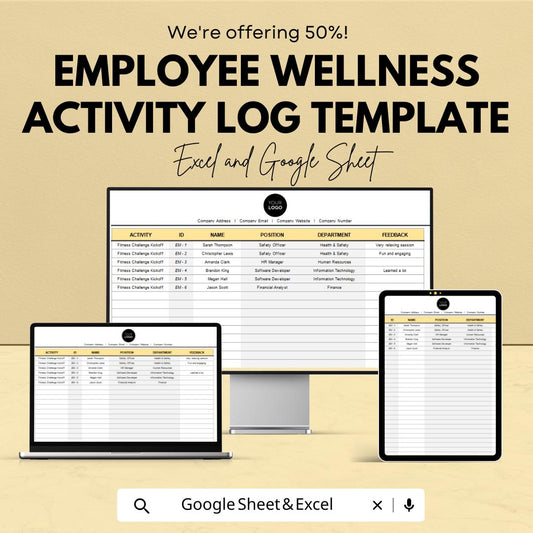 Employee Wellness Activity Log Template | Excel & Google Sheets | Workplace Wellness Tracker | Employee Engagement Spreadsheet