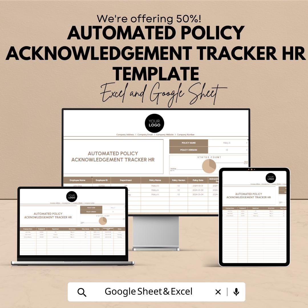 Automated Policy Acknowledgement Tracker HR Template | Employee Compliance Log | HR Policy Tracking Spreadsheet | Policy Sign Off Register