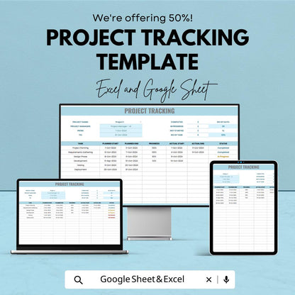 Project Tracking Template | Project Management Spreadsheet | Task Tracker and Project List | Excel & Google Sheets Planner