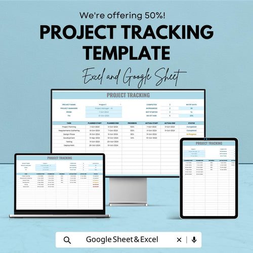 Project Tracking Template | Project Management Spreadsheet | Task Tracker and Project List | Excel & Google Sheets Planner