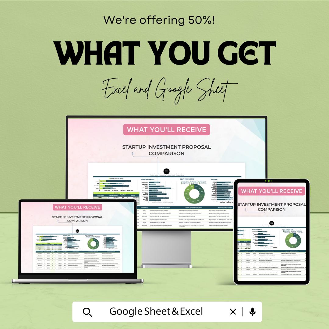 Startup Investment Proposal Comparison Sheet | Google Sheets & Excel | Investment Tracker | Proposal Scorecard | Startup Analysis Tool