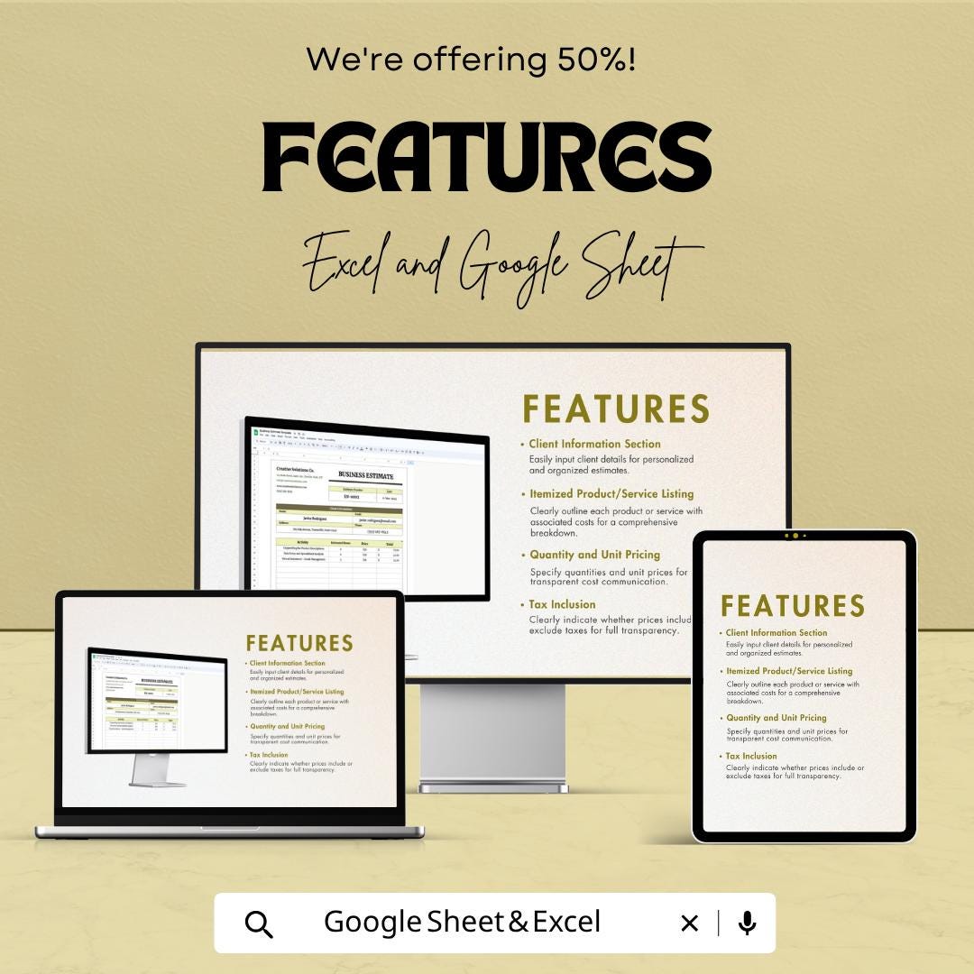 Business Estimate Template | Estimate Invoice Spreadsheet | Service Estimate Template | Project Cost Estimate Sheet