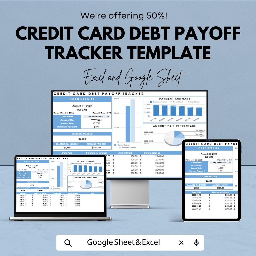 Credit Card Debt Payoff Tracker Template | Debt Snowball Spreadsheet | Budget Planner Tracker | Excel & Google Sheets | Debt Management Tool