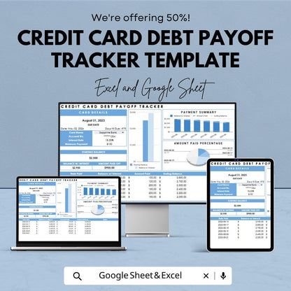 Credit Card Debt Payoff Tracker Template | Debt Snowball Spreadsheet | Budget Planner Tracker | Excel & Google Sheets | Debt Management Tool
