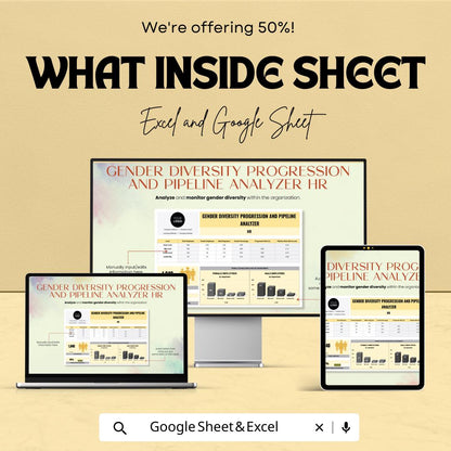 Gender Diversity HR Template, Workforce Diversity Tracker, DEI Dashboard, HR Analytics Sheet, Excel & Google Sheets Diversity Pipeline Tool
