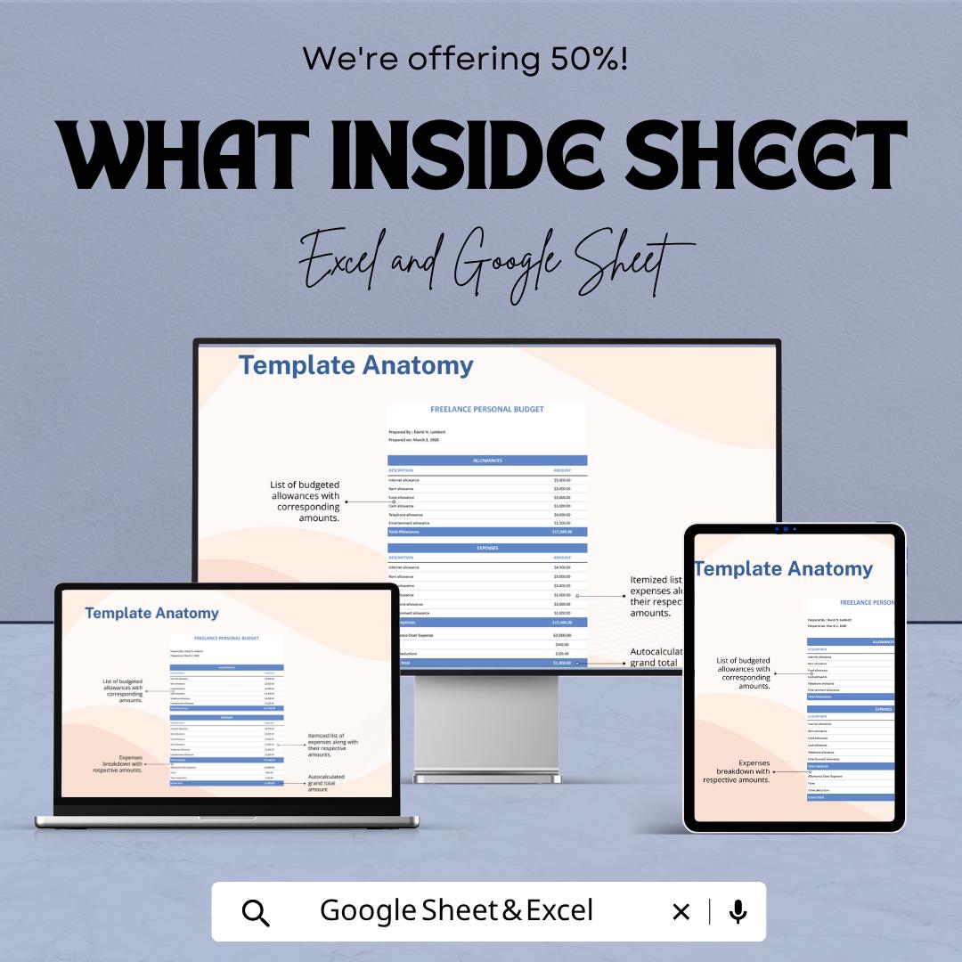 Freelance Budget Template Excel | Personal Budget for Freelancers | Income Expense Tracker | Monthly Budget Sheet