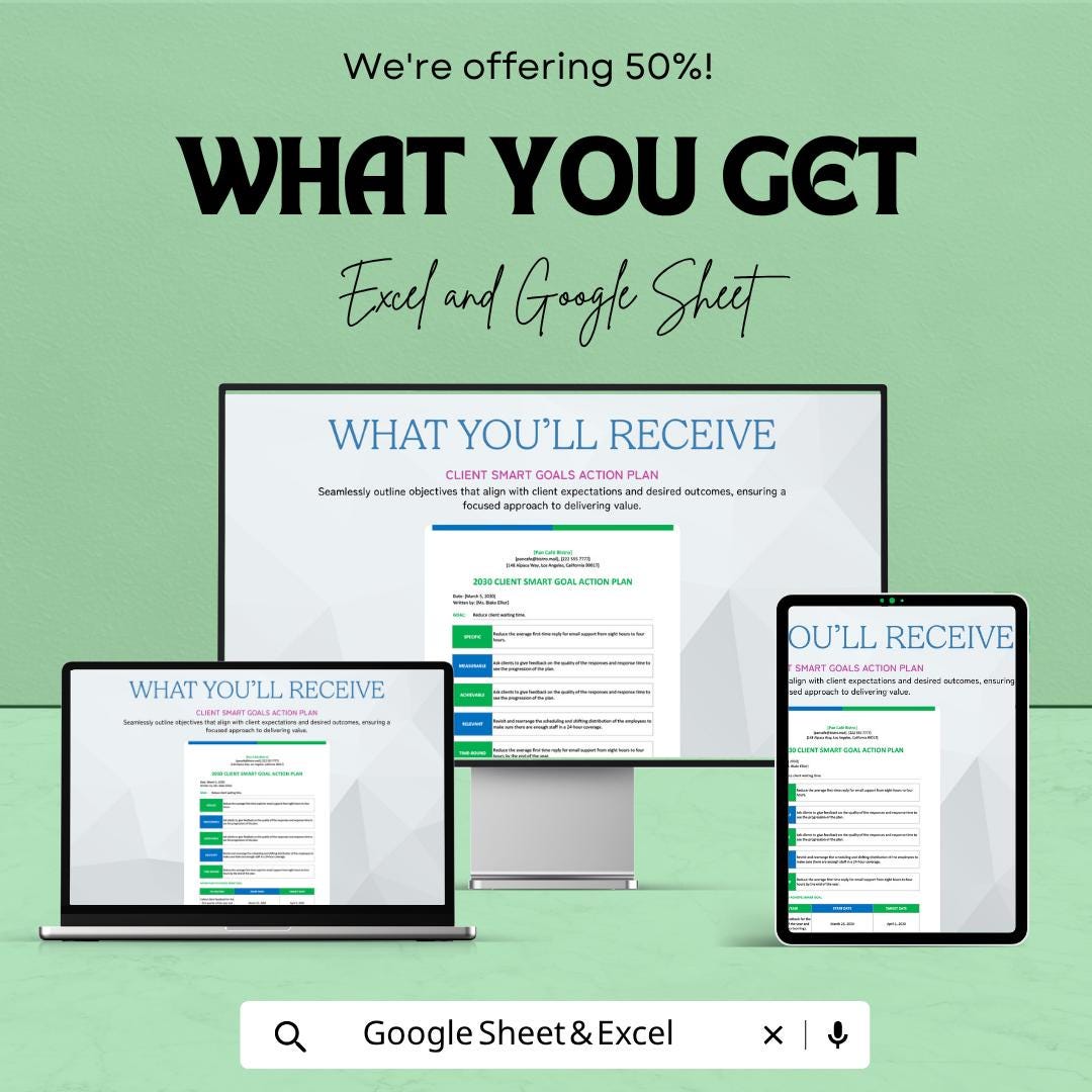 Client SMART Goals Template | Action Plan Spreadsheet | Goal Setting Planner | Project Tracker | Excel & Google Sheets | Business Goal