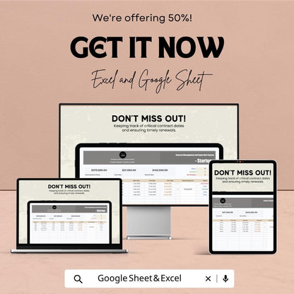 Startup Contract Management Template | Contract Tracker Spreadsheet | Expiry Alert System | Contract Management System |