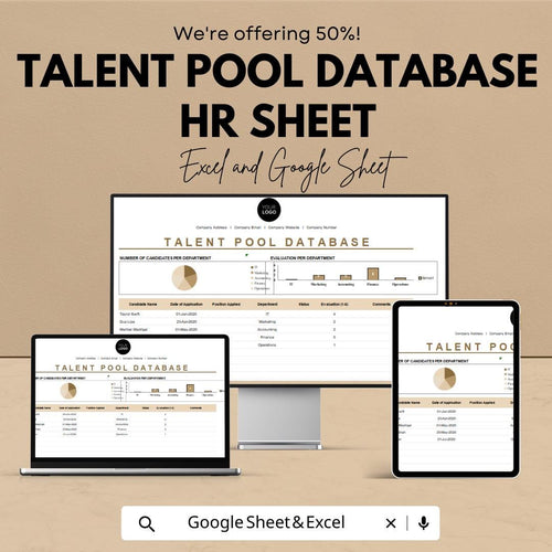 Talent Pool Database HR Sheet – Employee Candidate Tracker, HR Dashboard Template, Excel & Google Sheets, Recruitment Management |