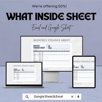 Monthly Finance Sheet | Excel and Google Sheets Template | Budgeting, Expense Tracking & Financial Planning | Instant Download