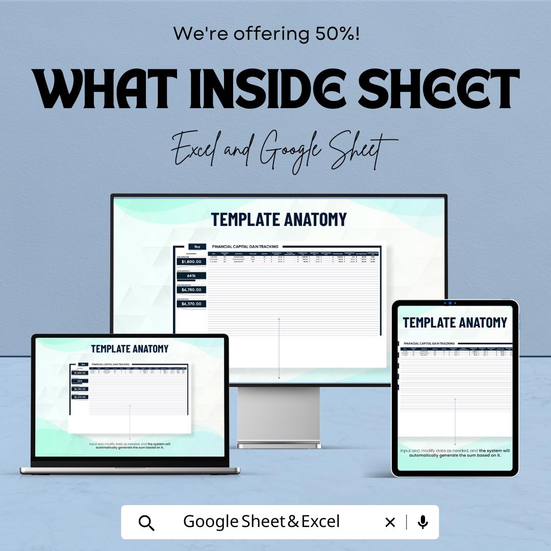 Financial Capital Gains Tracking Template | Investment Tracker | Gain Loss Calculator | Tax Reporting Organizer | Portfolio Tracking Sheet