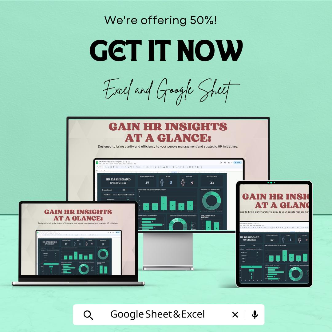 HR Dashboard Overview Sheet | Excel and Google Sheet | Employee Management, HR Metrics & Reporting Template