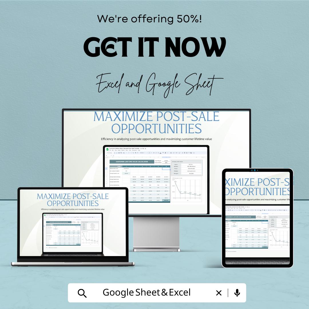 Customer Lifetime Value (CLV) Calculator Sheet | Post-Sale Tracker for Excel & Google Sheets | CLV Financial Calculator Template