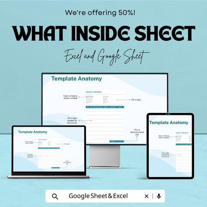 Weekly Timesheet Template | Employee Timesheet | Work Hours Tracker | Timesheet Excel & Google Sheets | Weekly Work Log | Payroll Timesheet